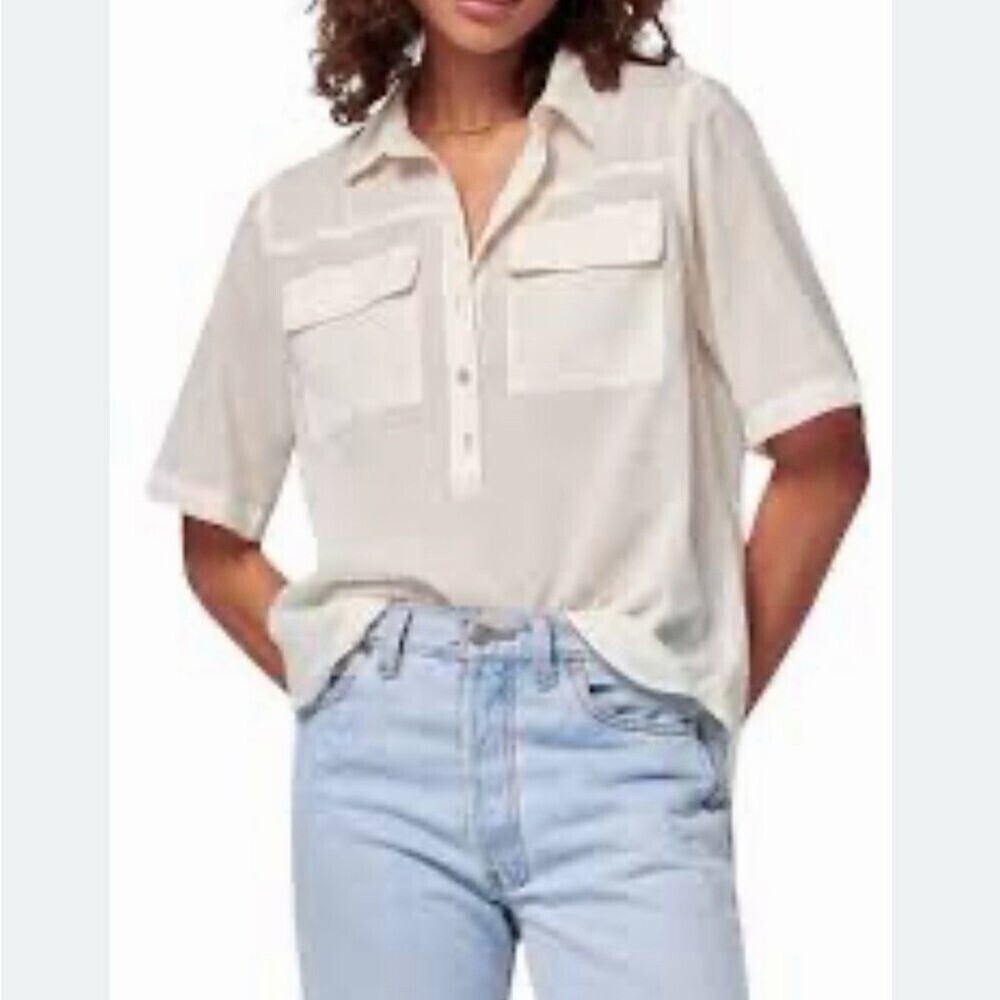 NWT Faherty uptown organic cotton off white button down blouse (113)